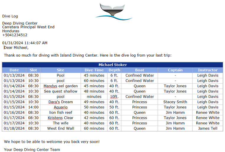 Dive Log Management